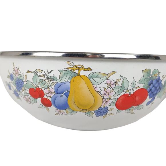 Set 2 Vtg White Metal Enamelware Fruit Serving Mixing Nesting Bowls Kobe Japan? - Picture 5 of 8